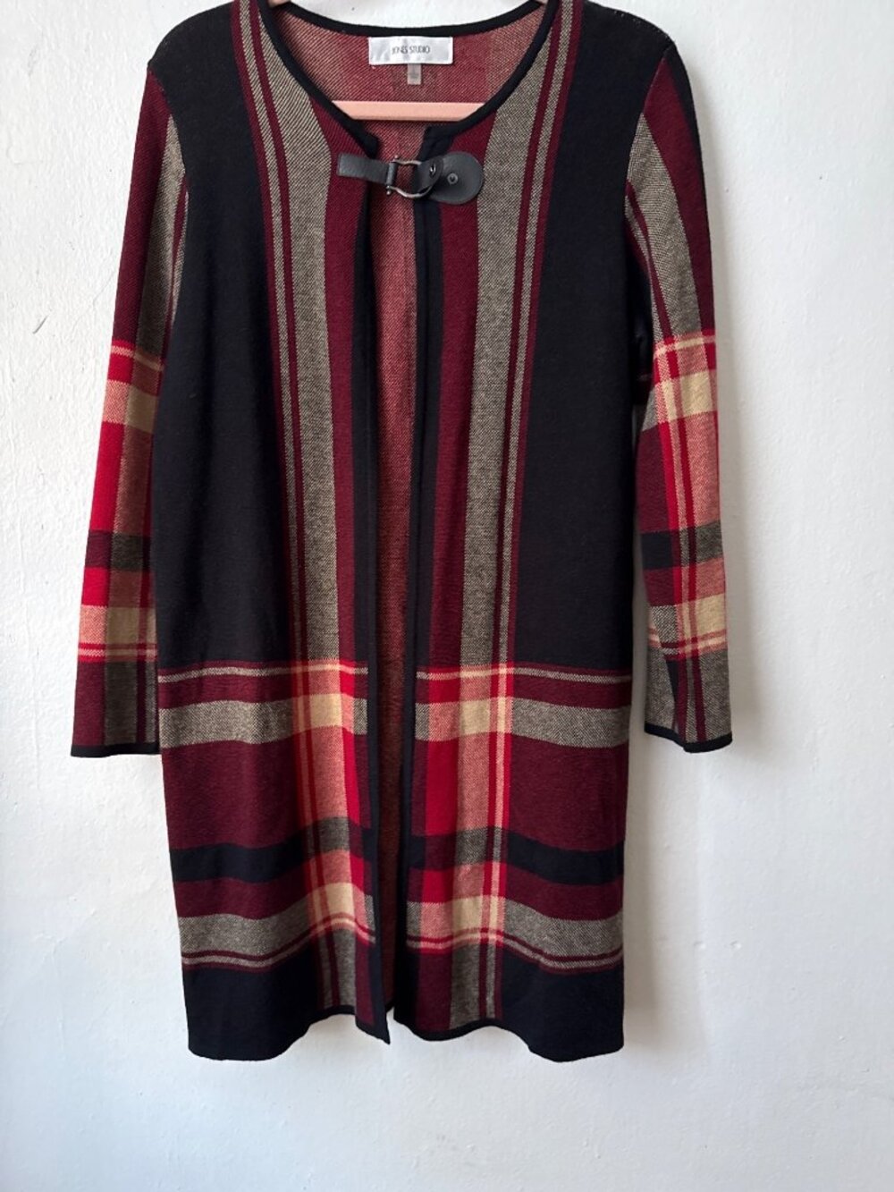 Women’s Open Cardigan Long Plaid Sweater Fall Winter Cozy Jacket Size Large